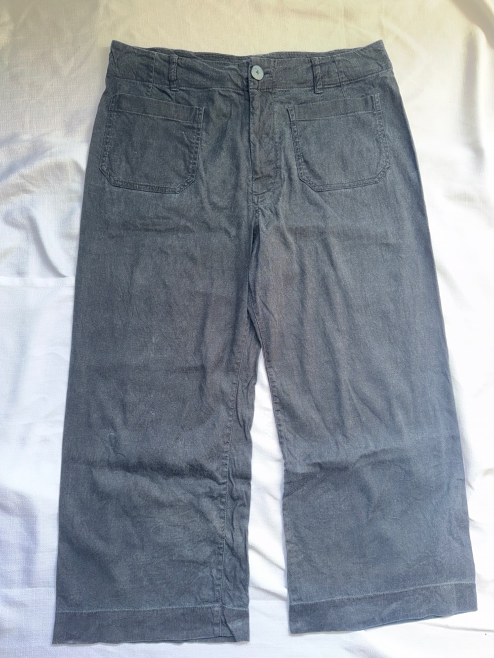 Maeve The Colette Wide Leg Crop Pants Womens 33 Black Linen Stretch Relaxed Fit